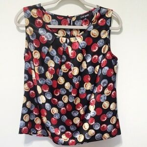 Le Suit Sleevless silky black red gray yellow polka dots Blouse Medium